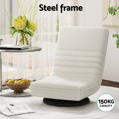 Artiss Floor Lounge & Coffee Table Set, Swviel Foldable Linen Sofa Chair White, C-Shaped Side Table Walnut