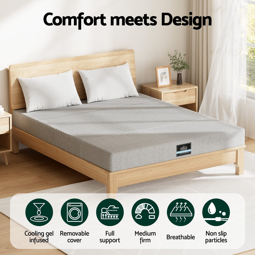 Giselle Bedding Cool Gel Memory Foam Mattress Charcoal 7-Zone Washable Bamboo Cover 15cm Queen