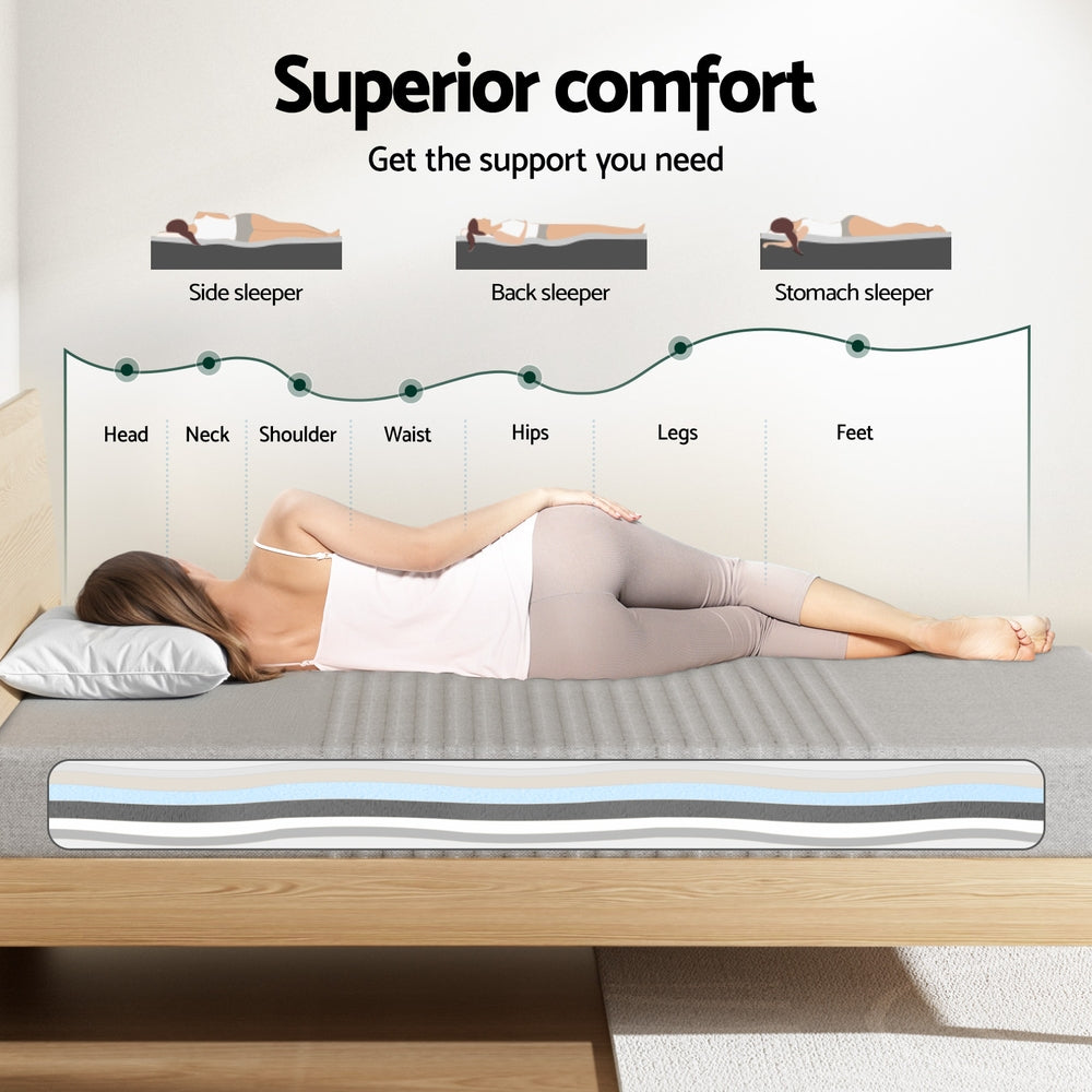 Giselle Bedding Cool Gel Memory Foam Mattress Charcoal 7-Zone Washable Bamboo Cover 15cm Single