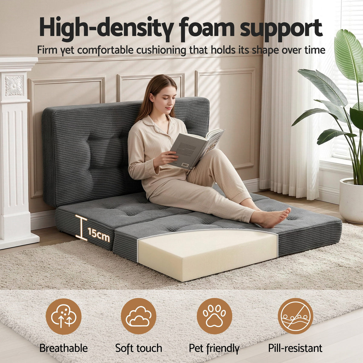 Giselle Double Folding Mattress 15cm Foldable Foam Portable Guest Sofa Bed Camping Mat