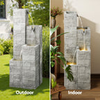 Gardeon Solar Fountain Water Feature Outdoor Indoor 4-Tier Square Cascading Beige