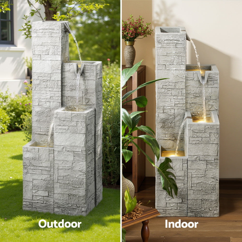 Gardeon Solar Fountain Water Feature Outdoor Indoor 4-Tier Square Cascading Beige