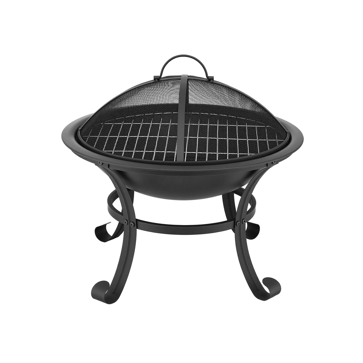 Grillz Fire Pit with Mesh Lid and Fire Picker BBQ Grill Wood Burning Outdoor Camping
