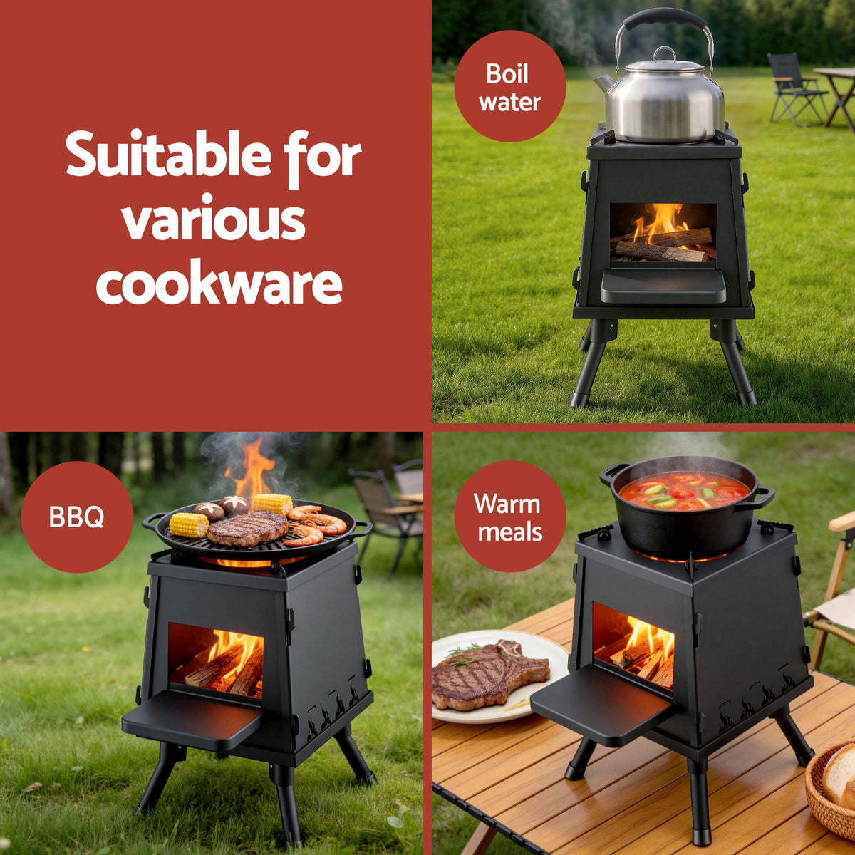 Grillz Fire Pit BBQ Portable Outdoor Fireplace Metal Camping Stove for Boiling Water, BBQ, Picnics