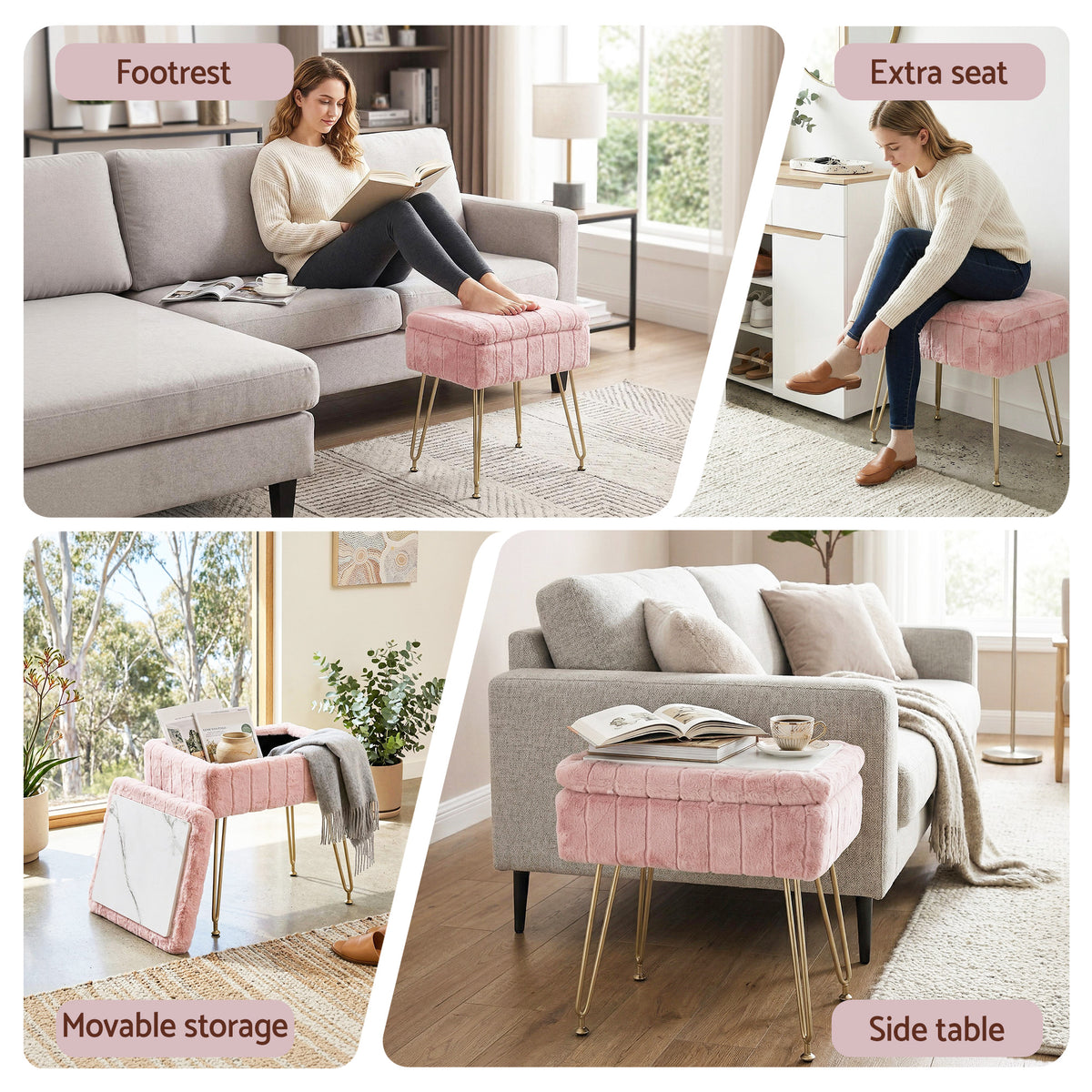 Artiss Storage Ottoman Vanity Foot Stool Pink