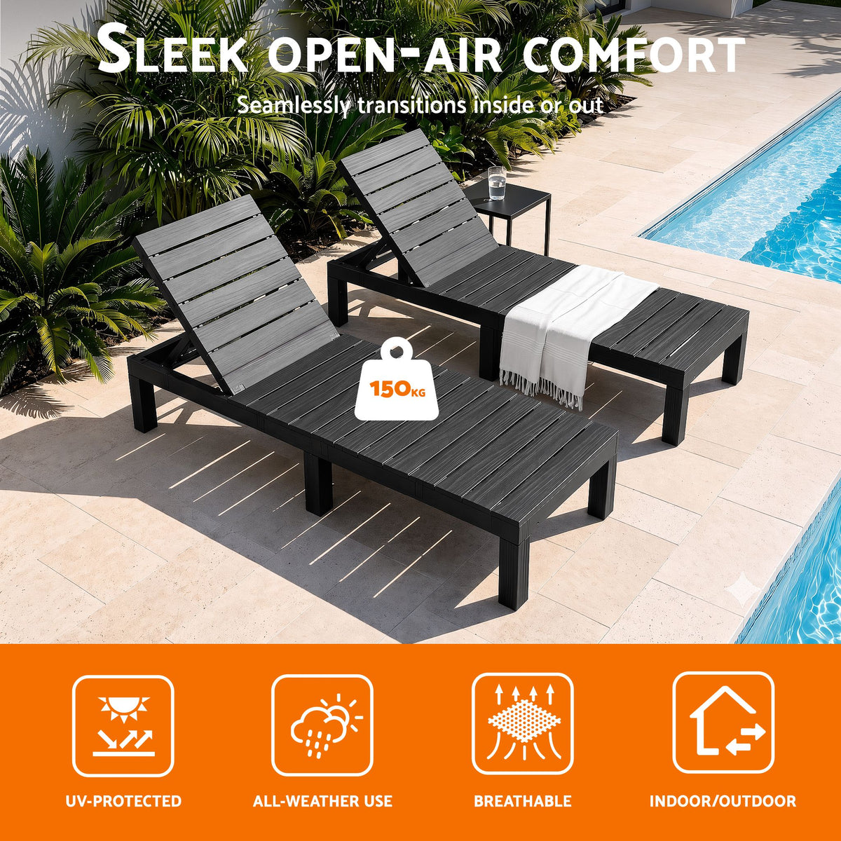 Gardeon Foldable Sun Lounge Outdoor Recliner Patio Beach Chair Slatted Black