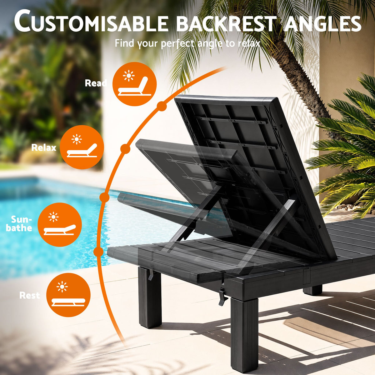 Gardeon Foldable Sun Lounge Outdoor Recliner Patio Beach Chair Slatted Black