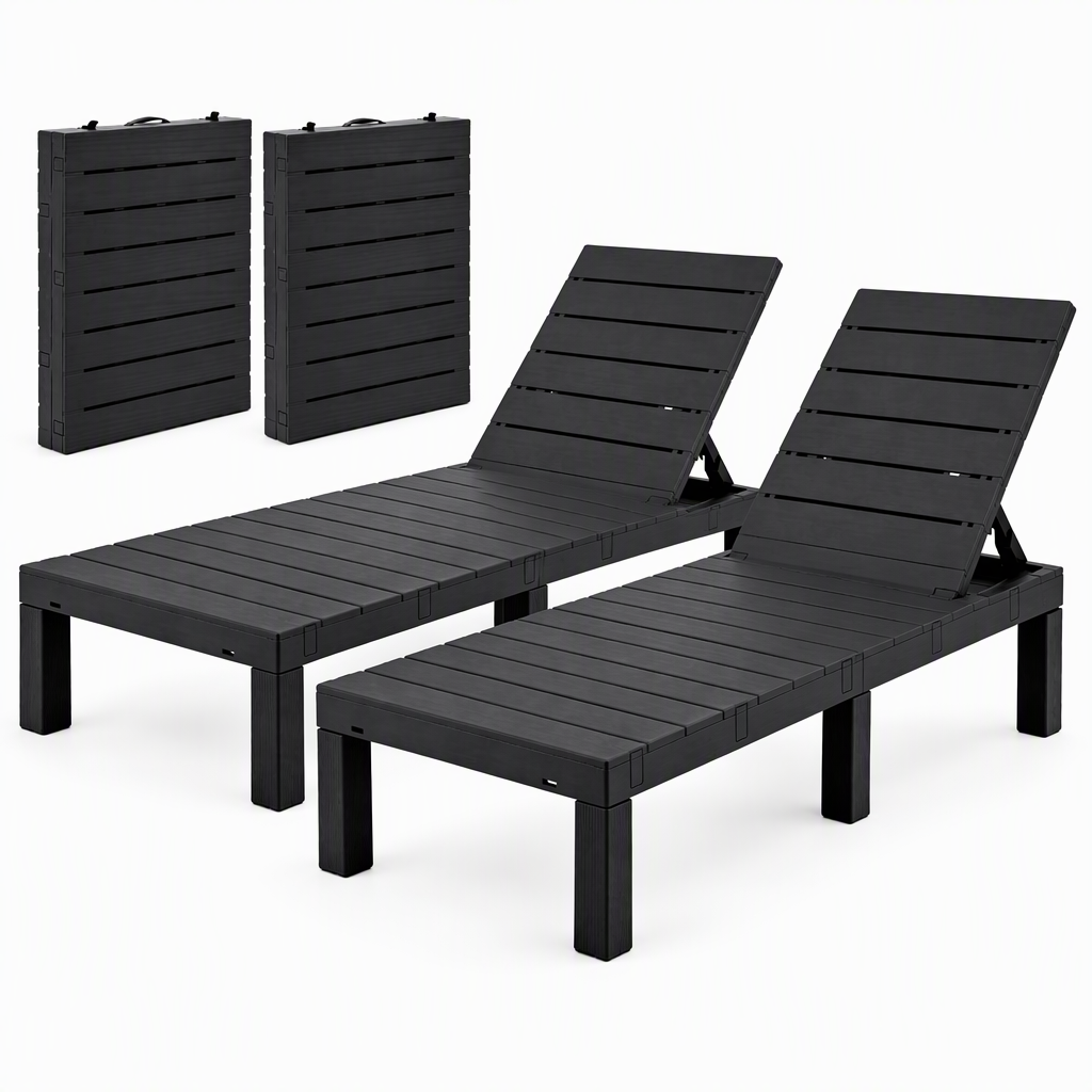 Gardeon 2X Foldable Sun Lounges Outdoor Recliner Patio Beach Chair Slatted Black