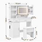 Artiss Dressing Table Vanity Desk Set Stool LED Charging Station White