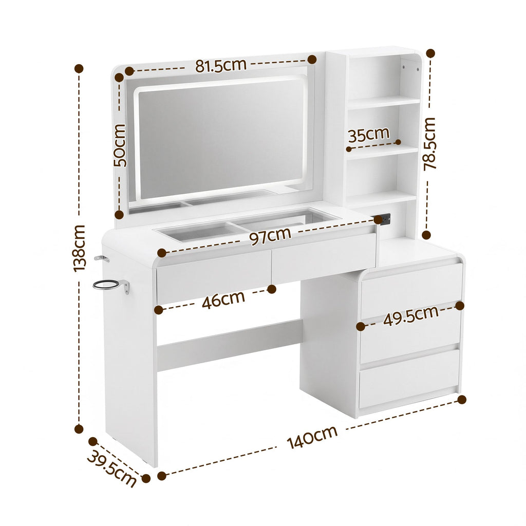 Artiss Dressing Table Makeup Vanity Desk LED Mirror Drawers Charging Station Curved Edge White
