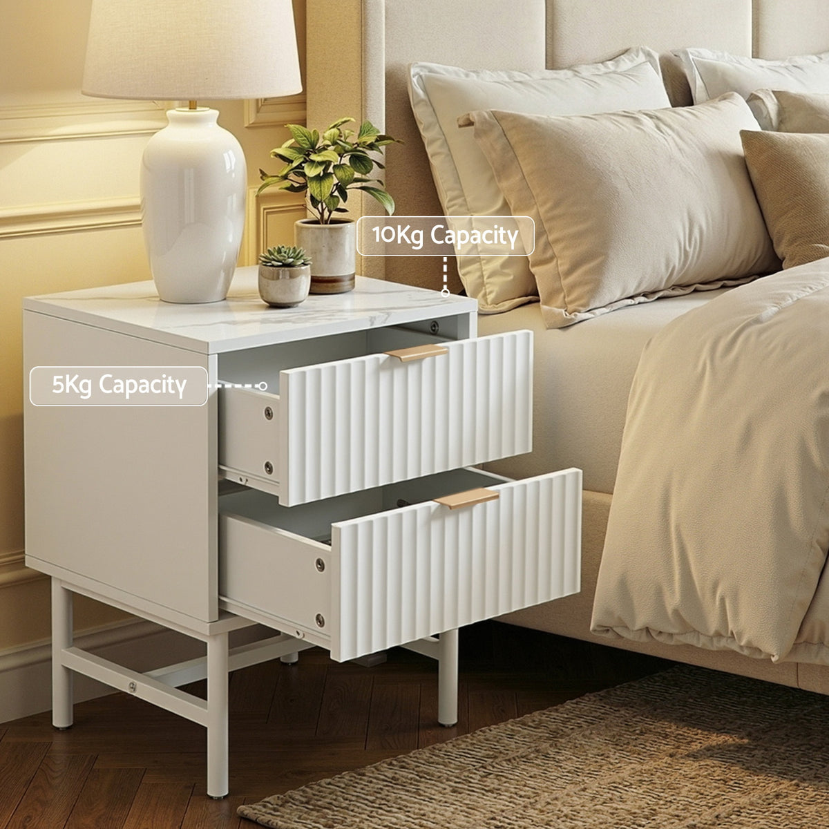 Artiss Bedside Table 2 Drawers - White