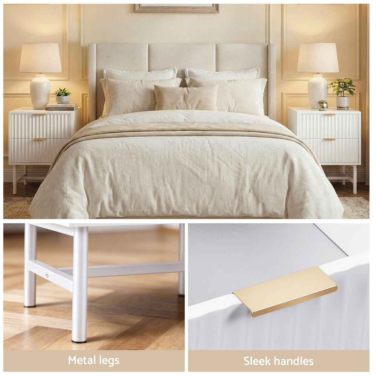 Artiss Bedside Table 2 Drawers - White