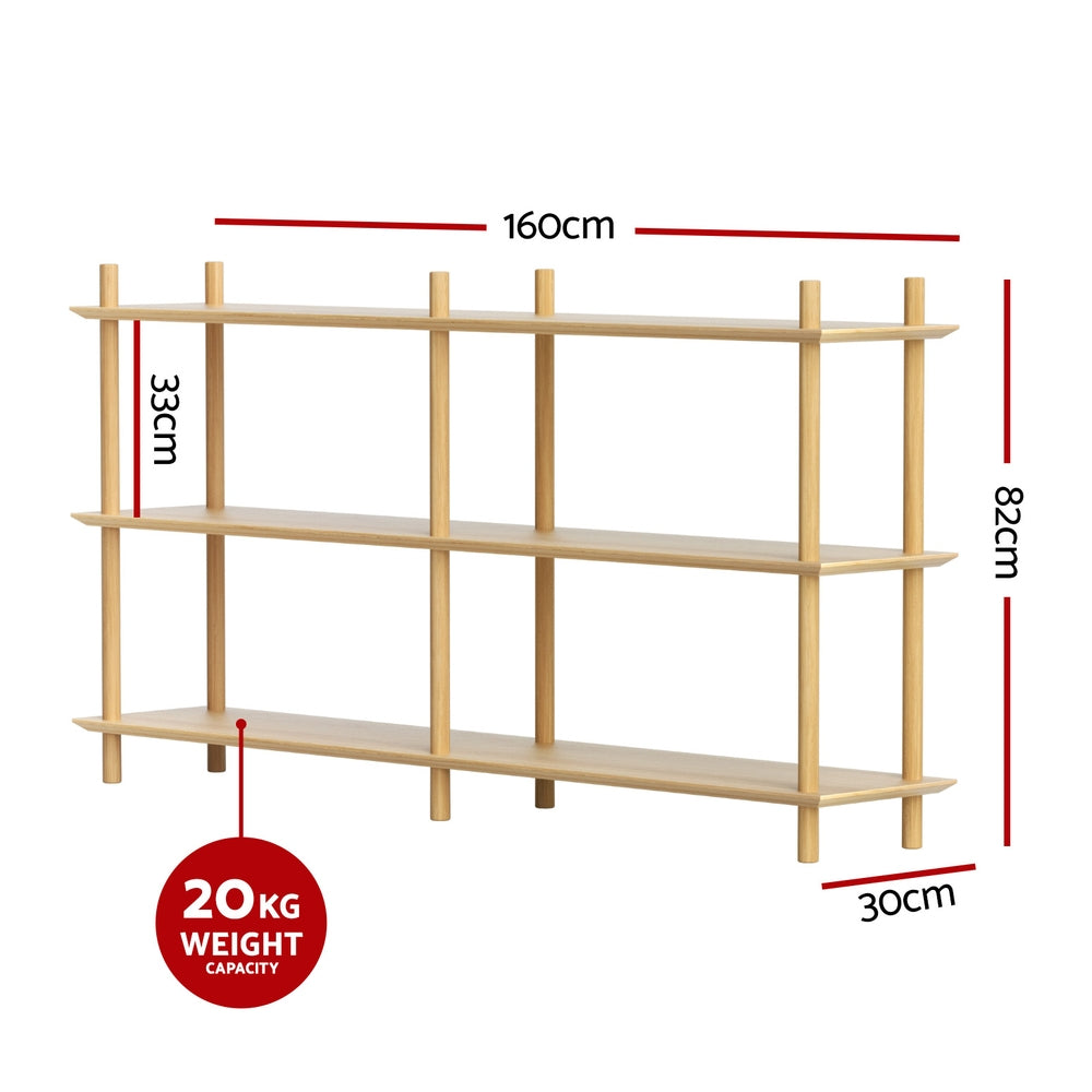 Artiss Bookshelf 3 Tiers Bookcase Display Shelves Wooden Storage Stand Rack Pine