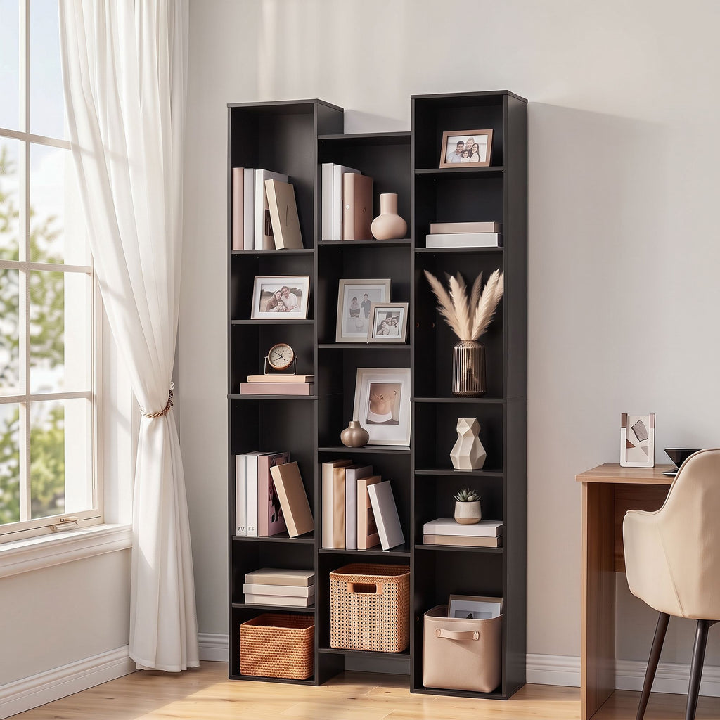 Artiss Bookshelf Display Shelves CD DVD Storage Rack Tall Bookcase Black