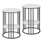 Artiss Set of 2 Side Table Coffee Table 2-Tier Round Marble Effect