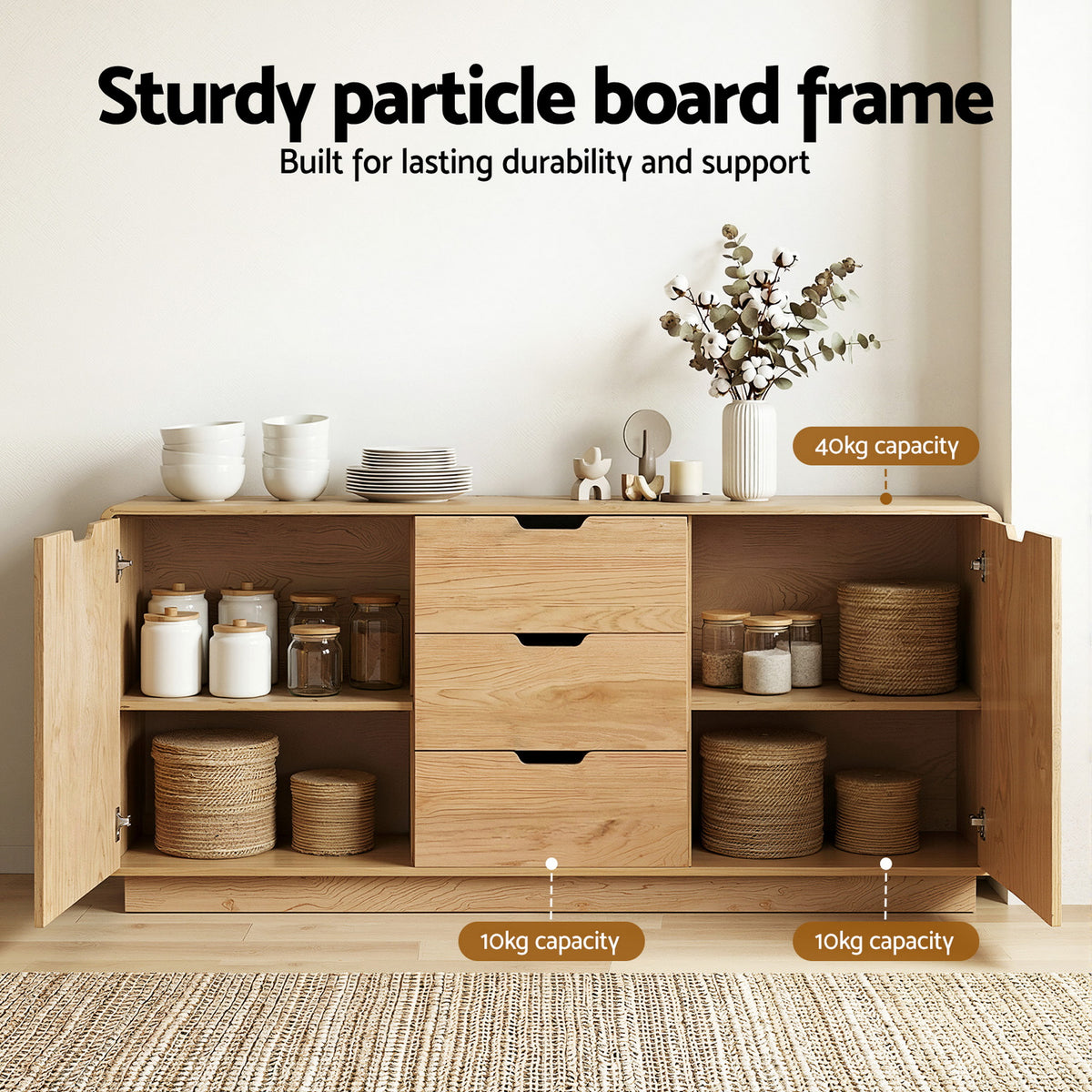 Artiss Buffet Sideboard Cabinet Storage Kitchen Cupboard Drawers Round Edge Oak