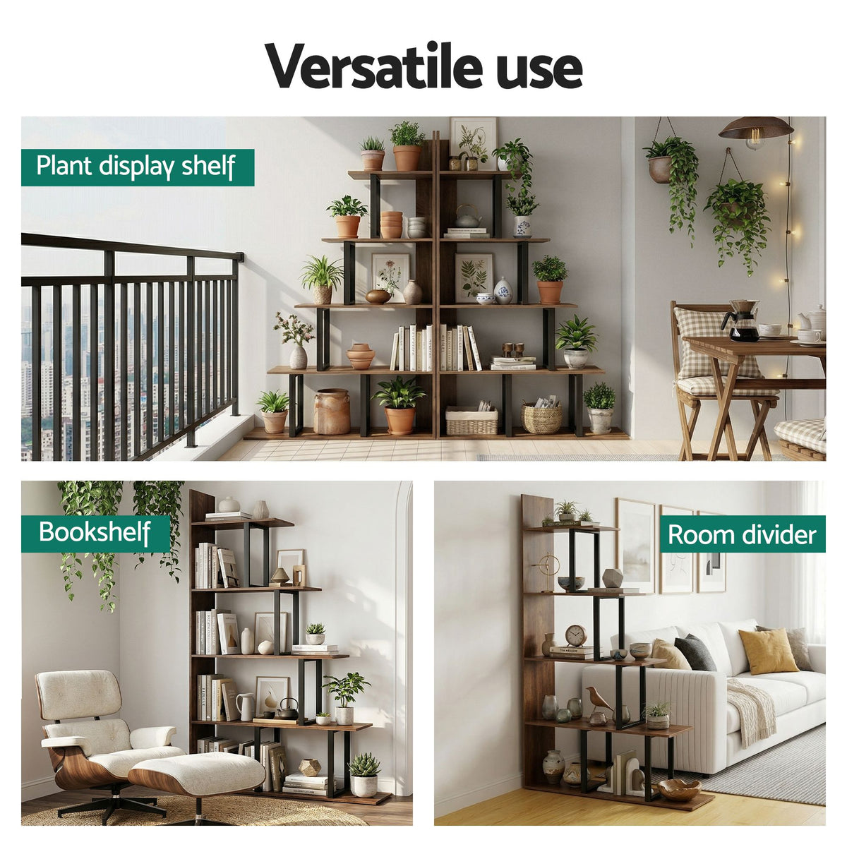 Artiss 5 Tiers Bookshelf Ladder Corner Shelf Bookcase Walnut