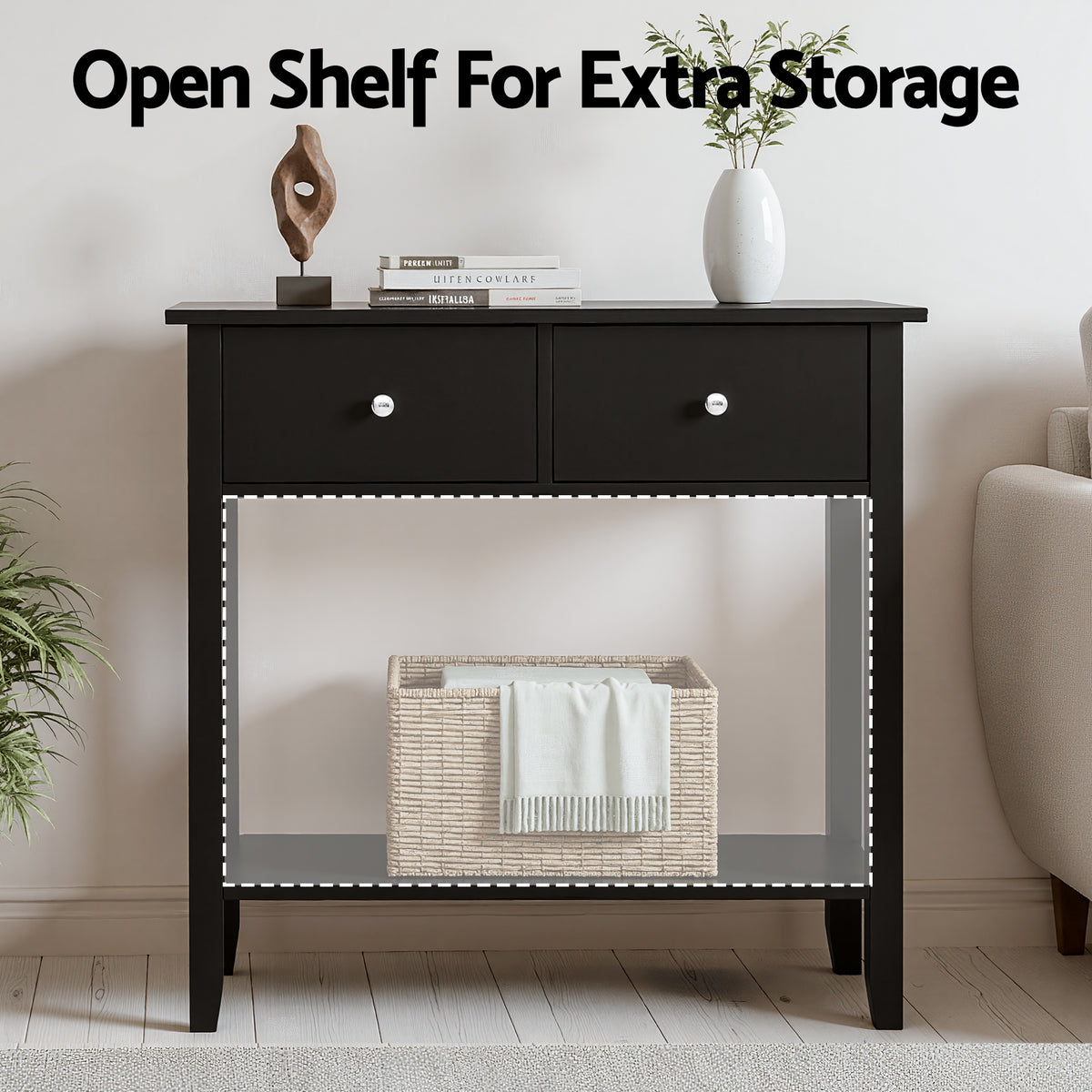 Artiss Console Table Hallway Sofa Entryway Entrance 2 Drawers 80CM Black