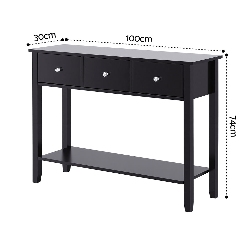 Artiss Console Table Hallway Sofa Entryway Entrance 3 Drawers 100CM Black