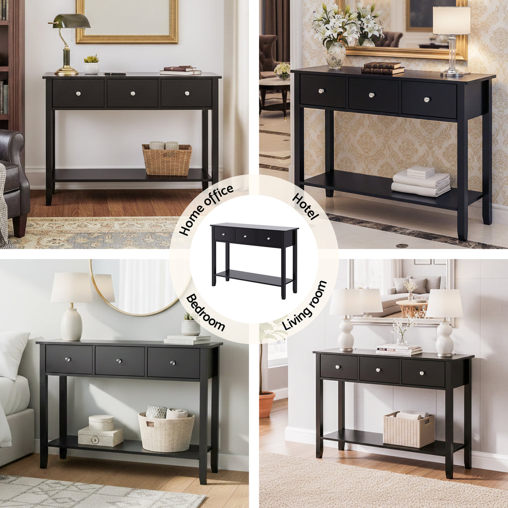 Artiss Console Table Hallway Sofa Entryway Entrance 3 Drawers 100CM Black