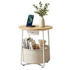Artiss Round Coffee Table Side End Table Charging Station Storage Basket