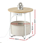 Artiss Set of 2 Round Coffee Table Bedside Side End Table Charging Station Storage Basket