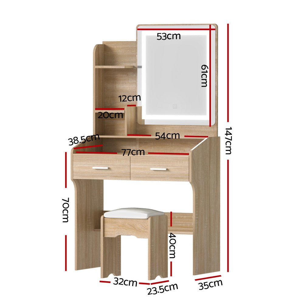 Artiss Dressing Table Set Stool Led Wood