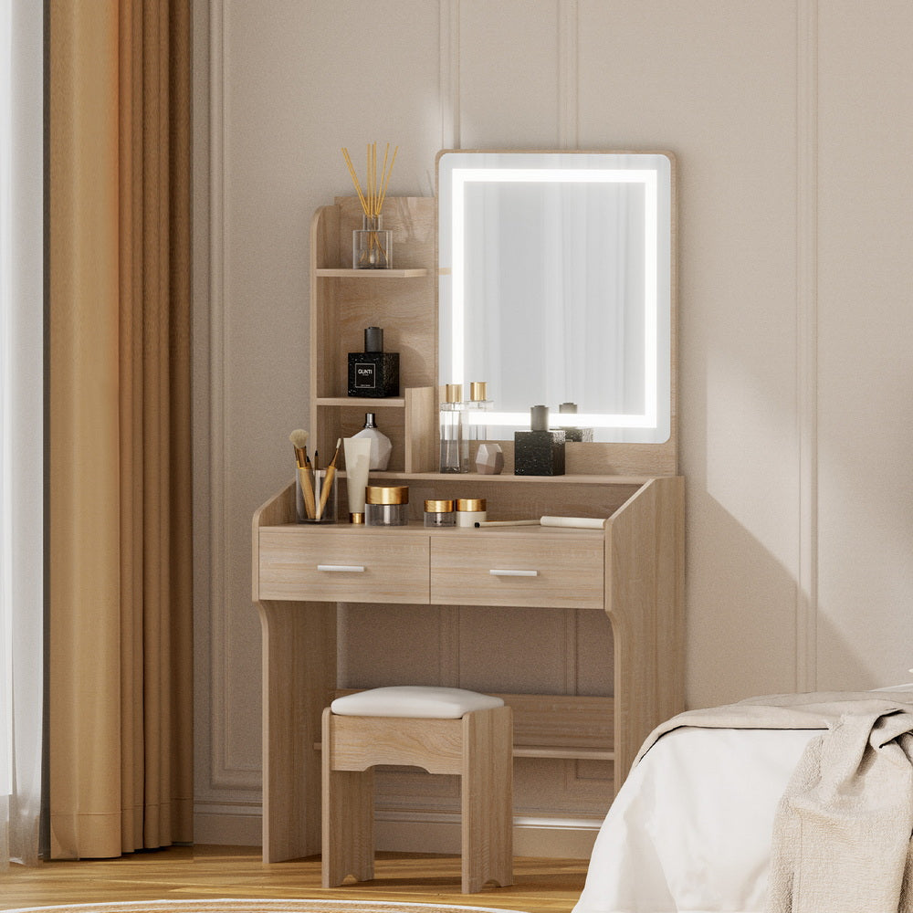 Artiss Dressing Table Set Stool Led Wood