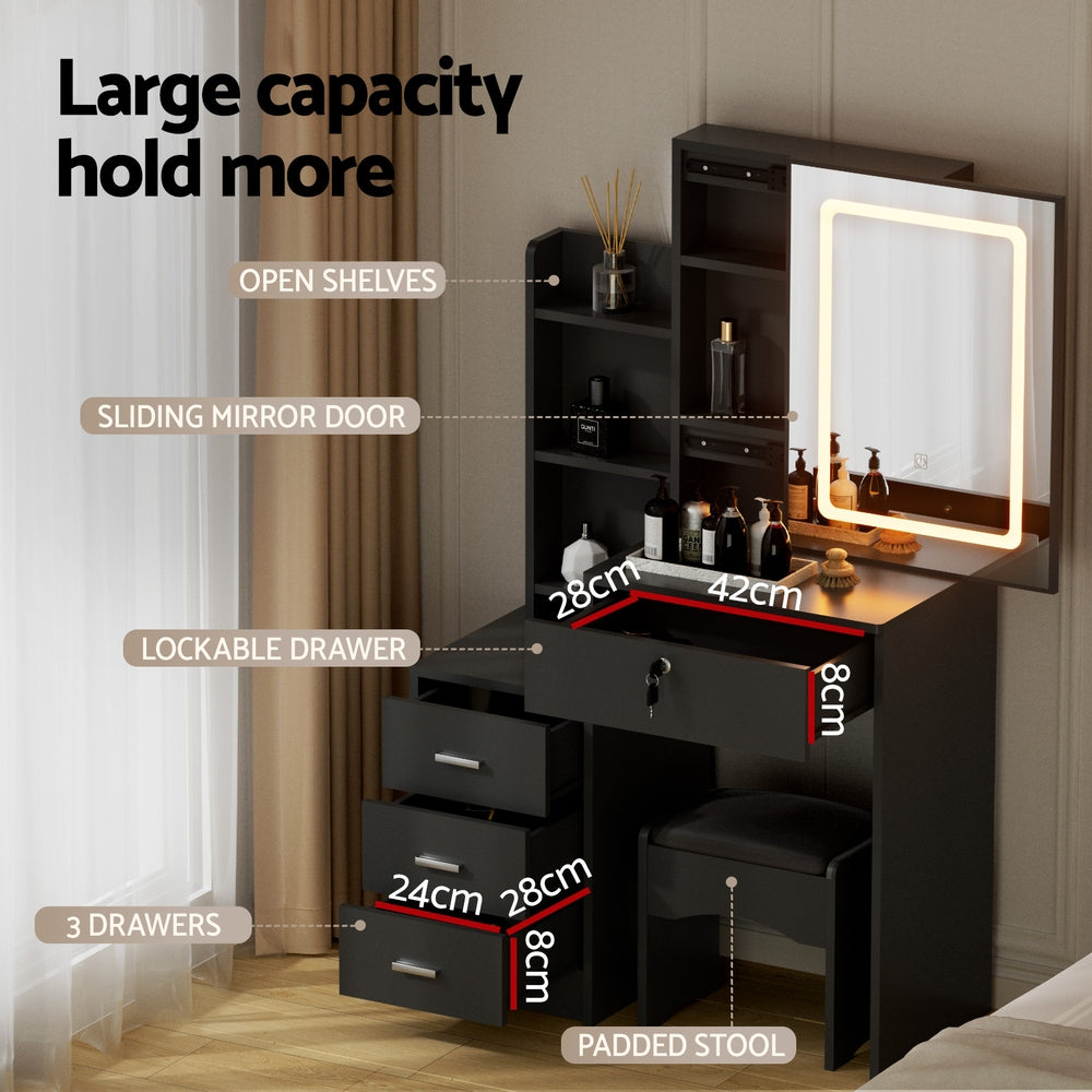 Artiss Dressing Table Vanity Desk Set Stool Led Black