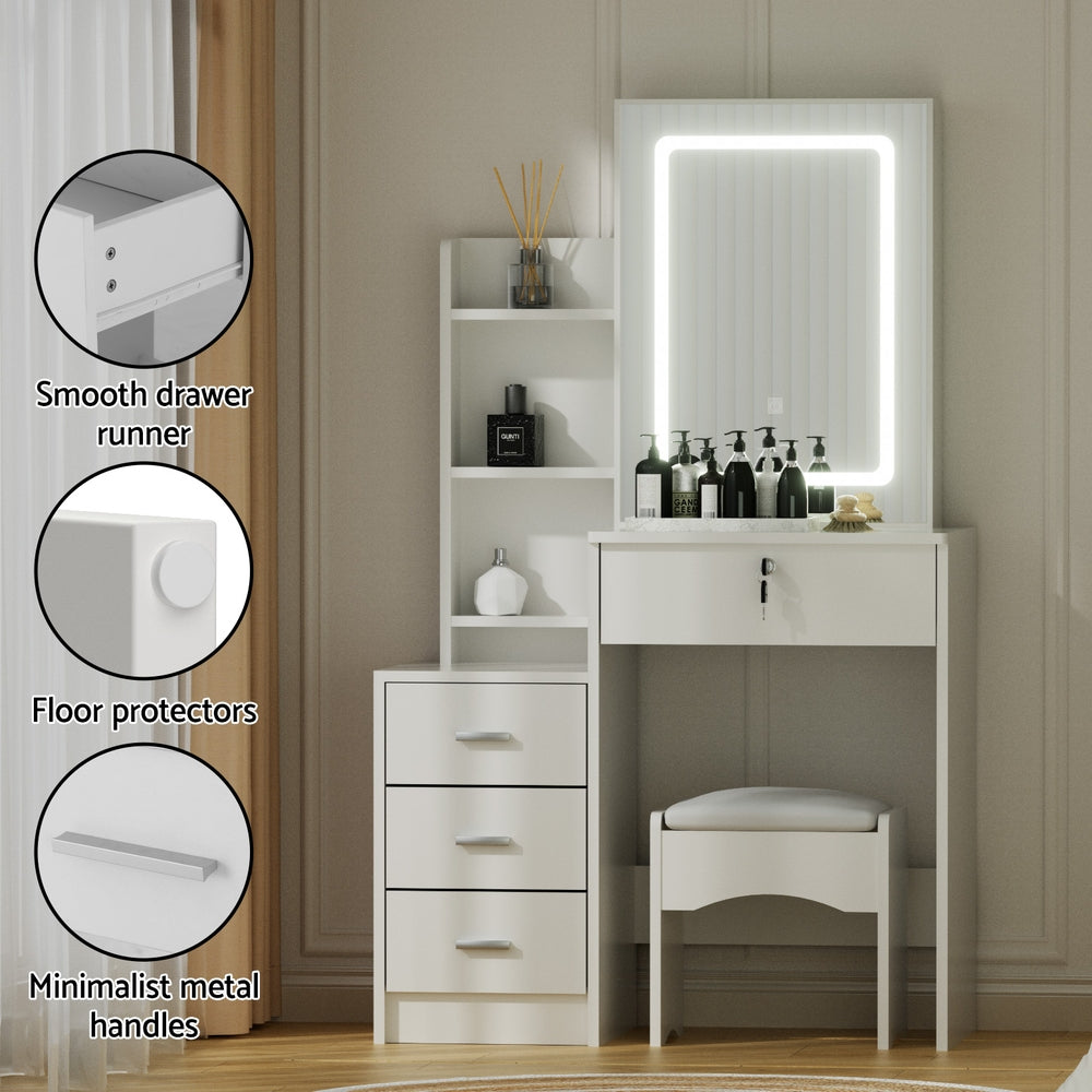 Artiss Dressing Table Vanity Desk Set Stool Led White