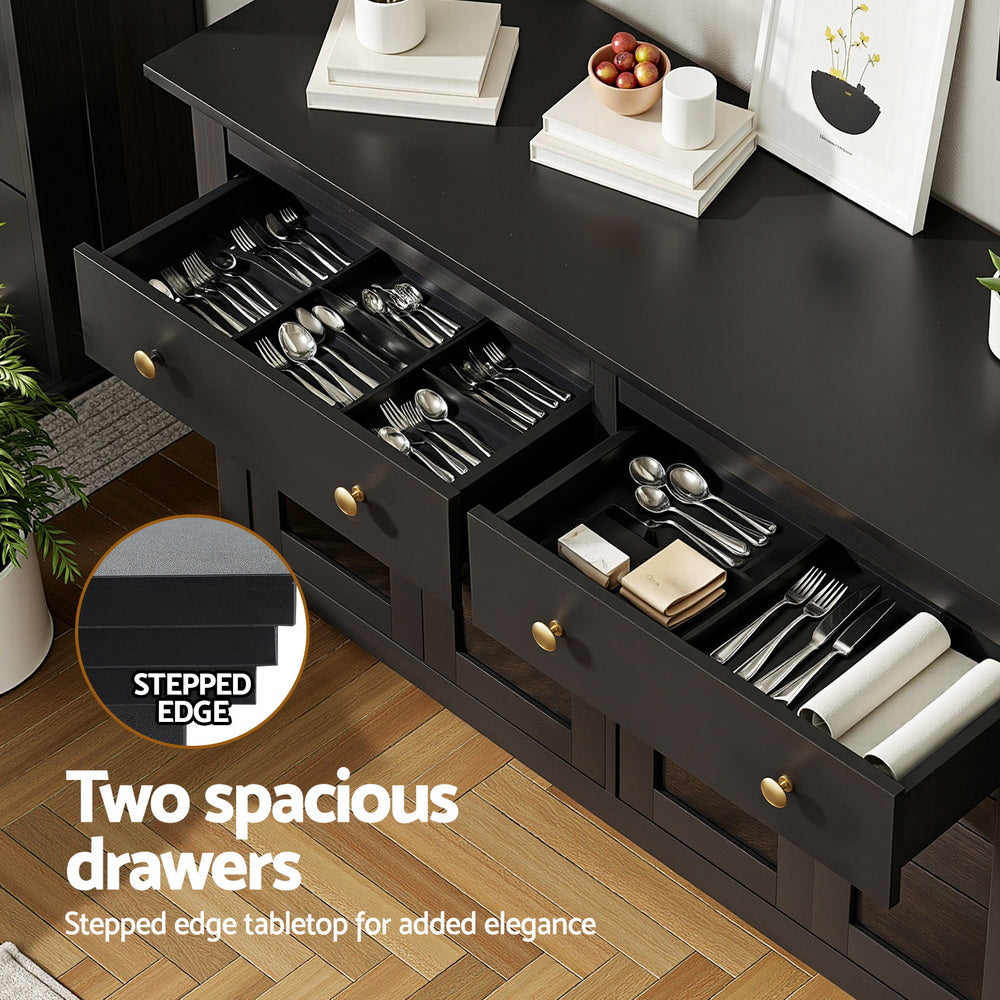 Artiss Buffet Sideboard Storage Cabinet Kitchen Cupboard Clear Door Drawer Black