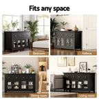 Artiss Buffet Sideboard Storage Cabinet Kitchen Cupboard Clear Door Drawer Black