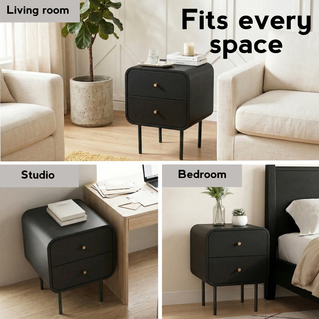 Artiss Bedside Table 2 Drawers Side End Table Nightstand Black