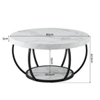 Artiss Coffee Table 2-Tier Marble Finish Round White&Black