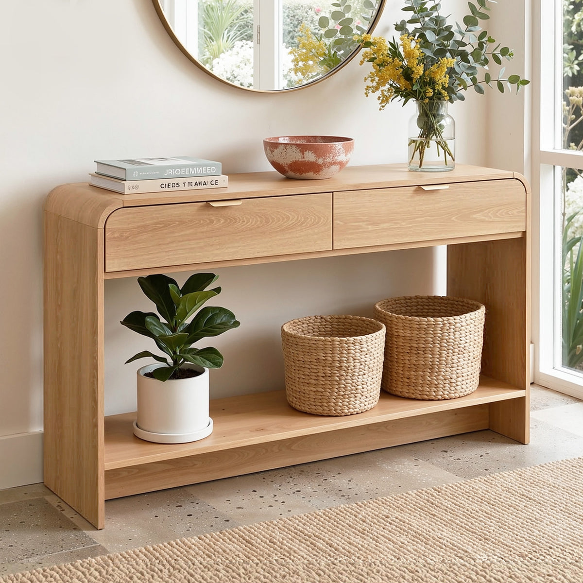 Artiss Console Table Hallway Entryway Storage Drawer Shelf Curved Edge 120CM Pine