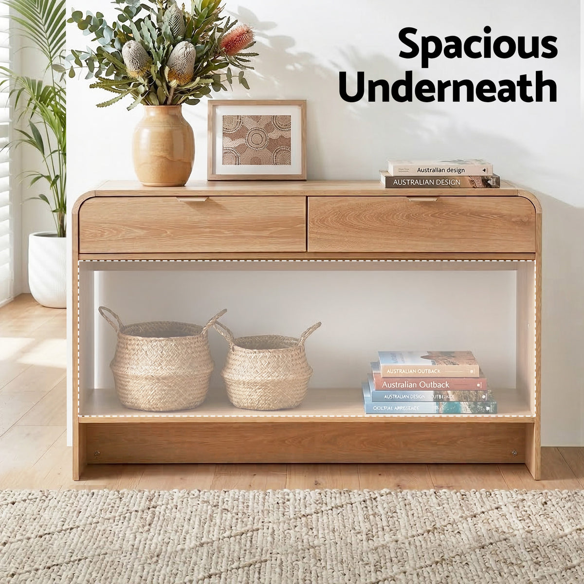 Artiss Console Table Hallway Entryway Storage Drawer Shelf Curved Edge 120CM Pine