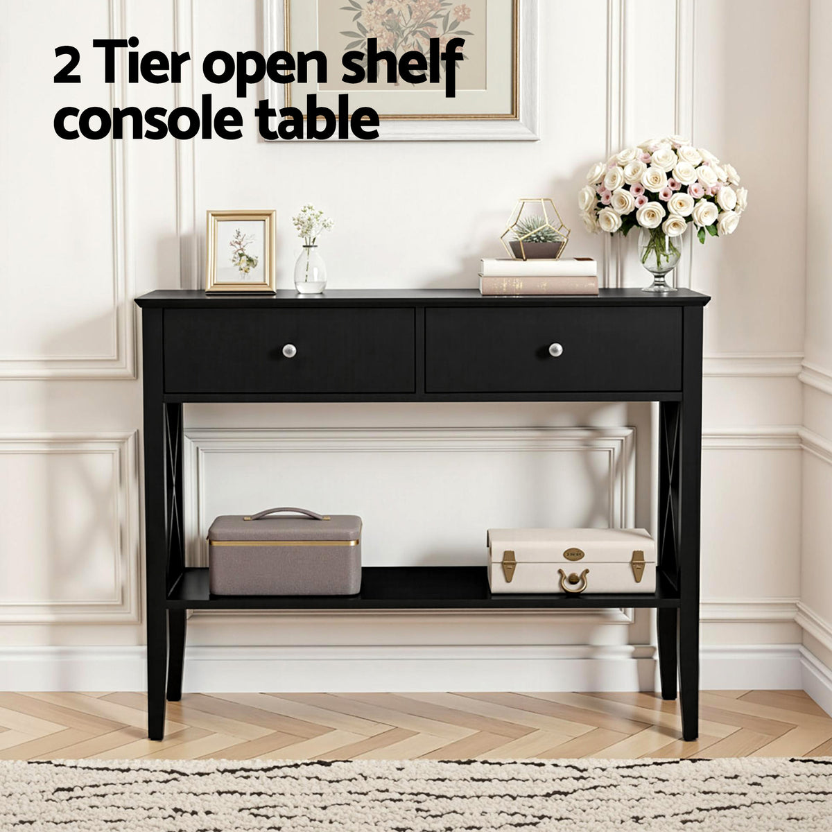 Artiss Console Table 2 Drawers 100CM Black