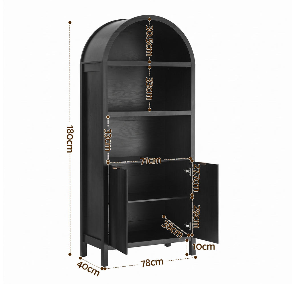 Artiss Buffet Sideboard Cabinet Pantry 180CM Arched Storage Bookshelf Black