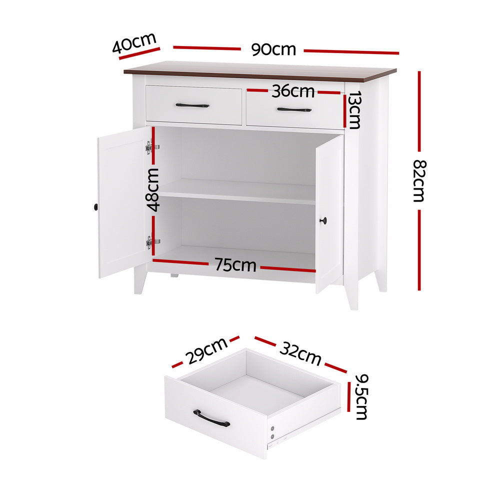Artiss Buffet Sideboard Storage Cabinet Kitchen Cupboard Hallway 2 Drawers White