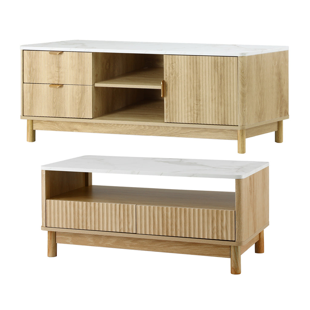 Artiss TV Unit & Coffee Table Set Storage Drawers Pine