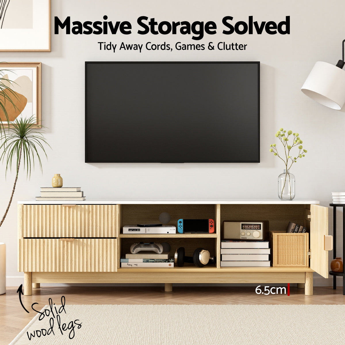 Artiss TV Unit & Coffee Table Set Storage Drawers Pine