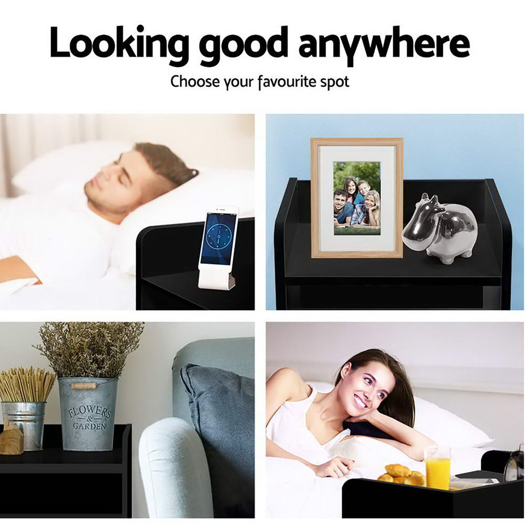 Artiss 2X Bedside Table 1 Drawer with Shelf - FARA Black