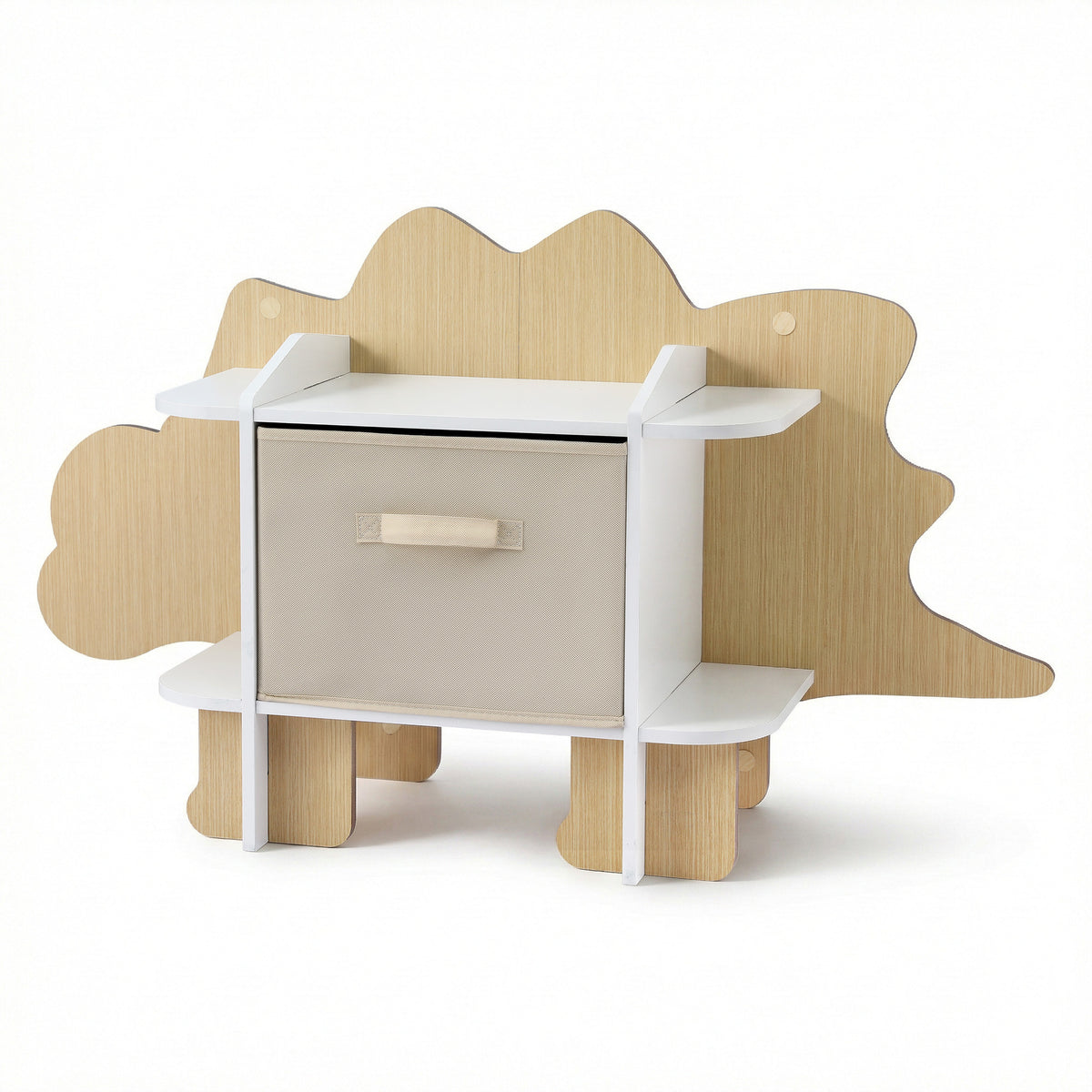 Keezi Dinosaur Kids Bookshelf 2-Tier Children's Bookcase Wooden with with Fabric Drawer, Toddler Bookshelf Toy Storage Organizer for Preschool, Kids Room, Playroom, Nursery