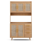 Artiss Buffet Sideboard Hutch Storage Cabinet Kitchen Cupboard Hooks Rattan Pine