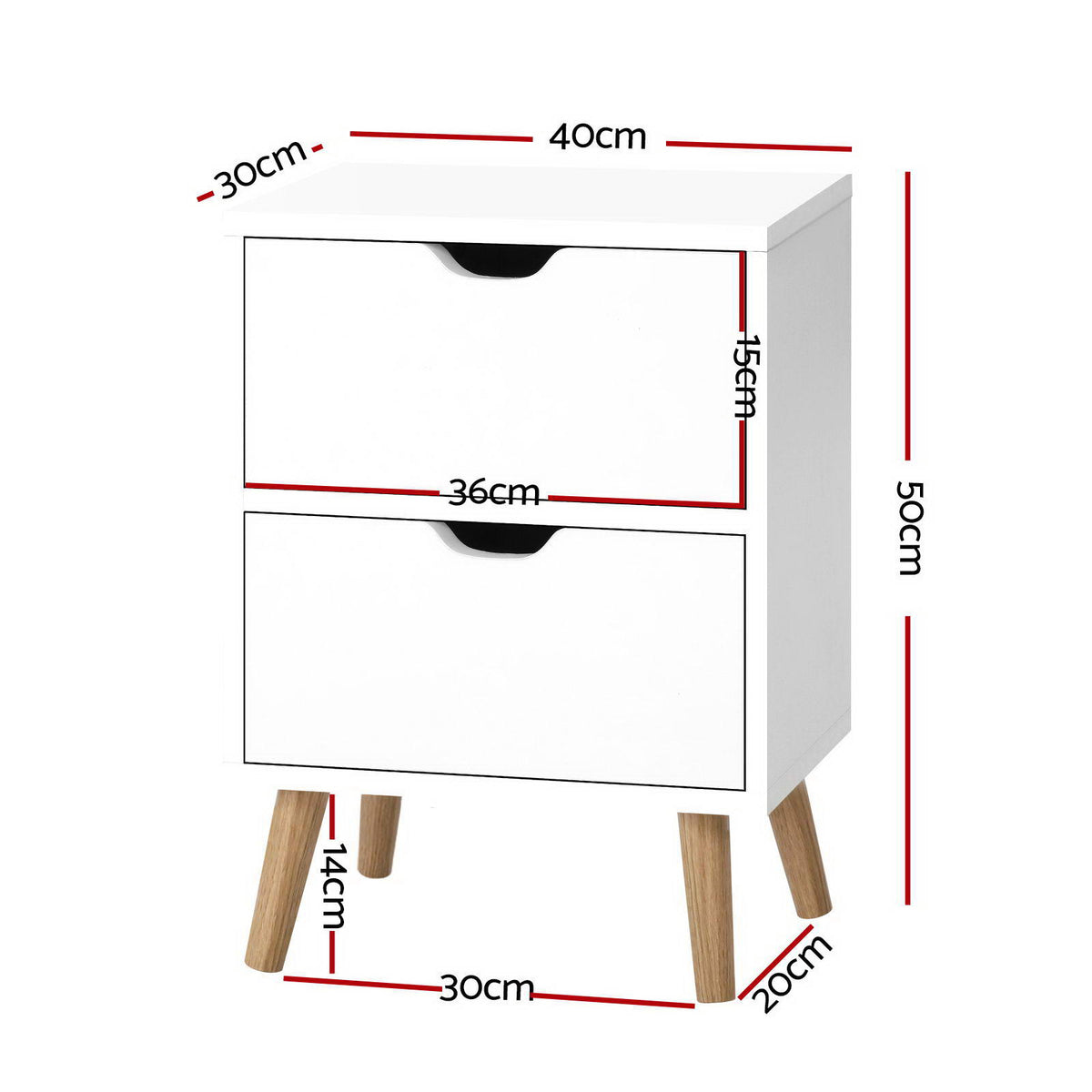 Artiss 2X Bedside Table 2 Drawers - BODEN White