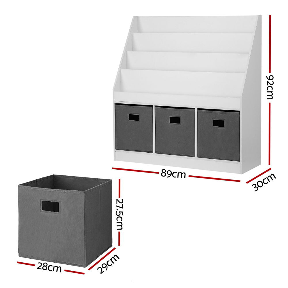 Keezi Kids Bookshelf 4 Tiers Magazine Rack Toy Box Organiser Storage Display Shelf
