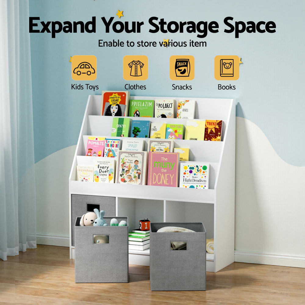 Keezi Kids Bookshelf 4 Tiers Magazine Rack Toy Box Organiser Storage Display Shelf