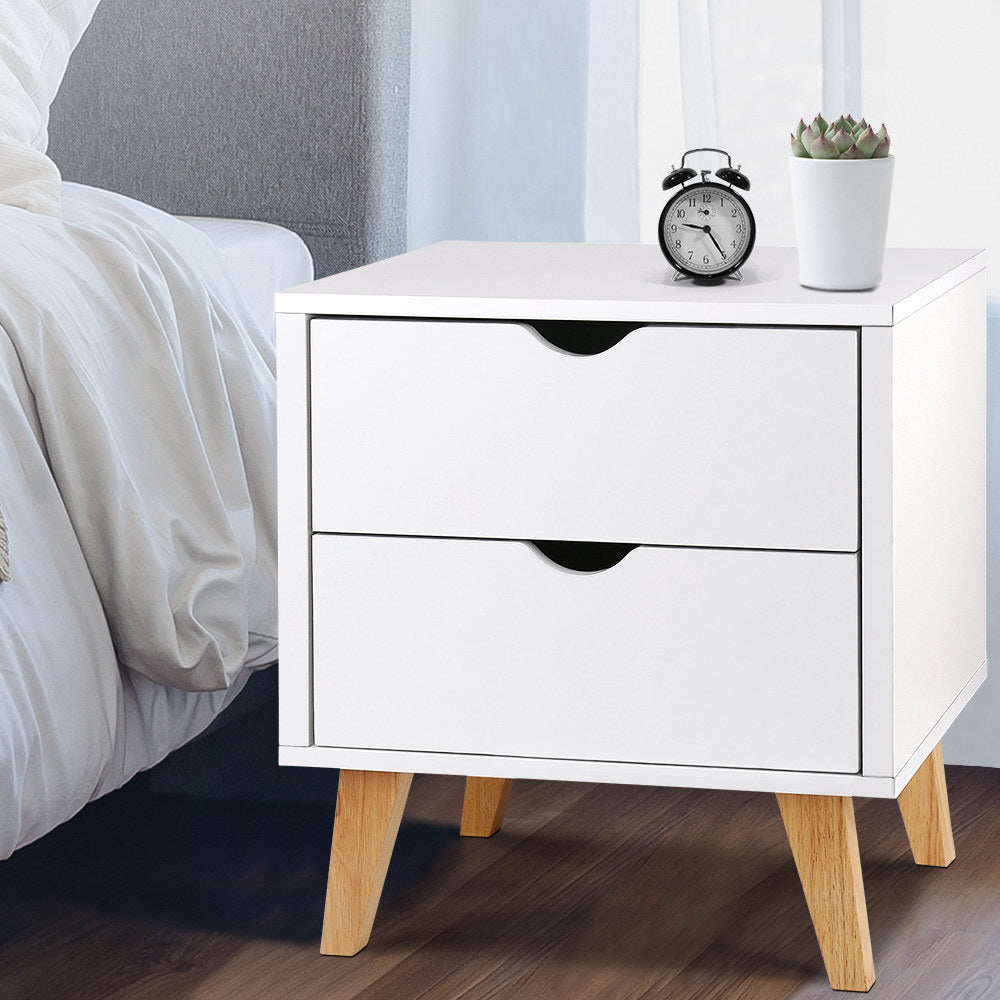 Artiss Bedside Table 2 Drawers - ANDERS White