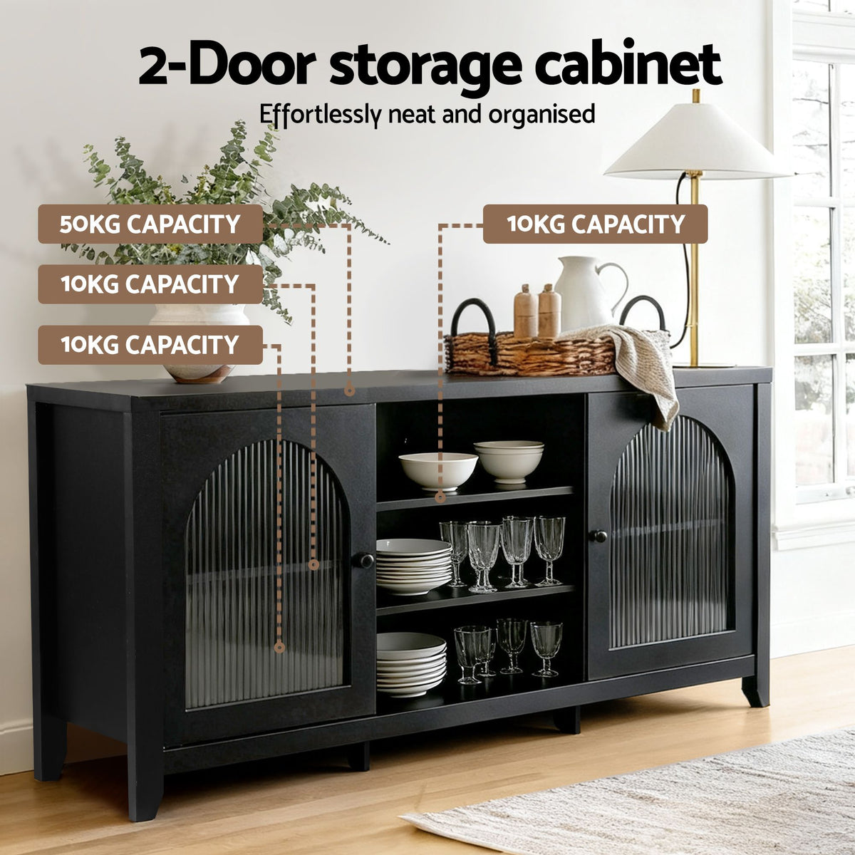 Artiss Buffet Sideboard Shelves Double Doors - Black