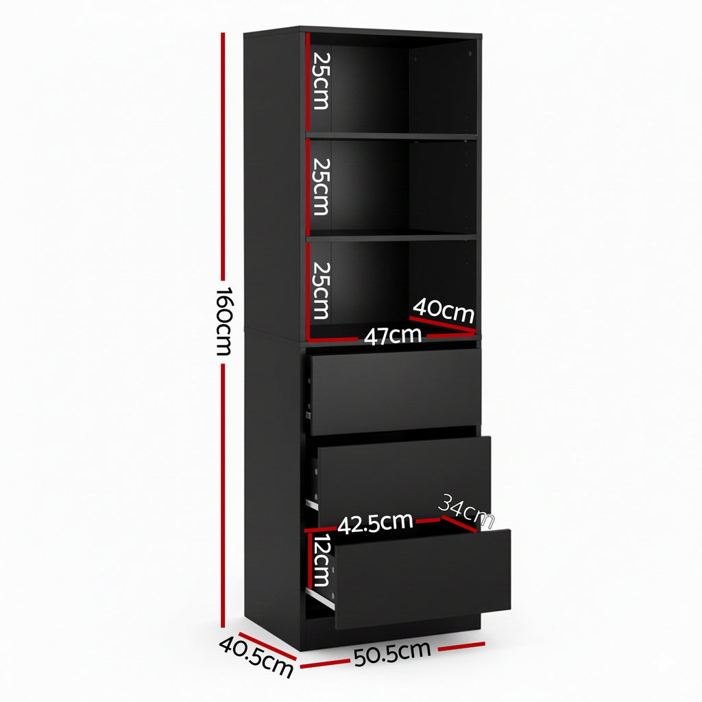Artiss 3 Chest of Drawers Tallboy Cabinet Black